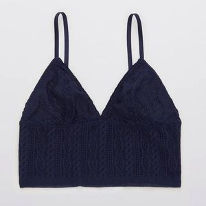 NWT Aerie Cable Lace Longline Bralette in Navy size XL $40